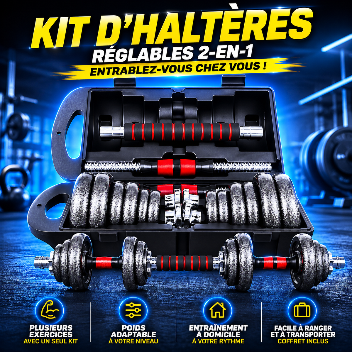 Kit d’Haltères Réglables 2-en-1 FASO