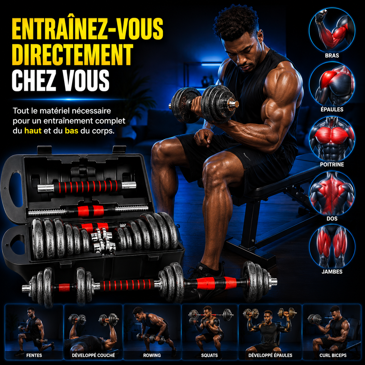 Kit d’Haltères Réglables 2-en-1 FASO
