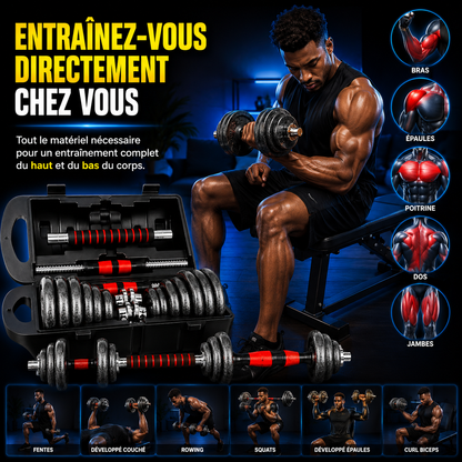 Kit d’Haltères Réglables 2-en-1 FASO